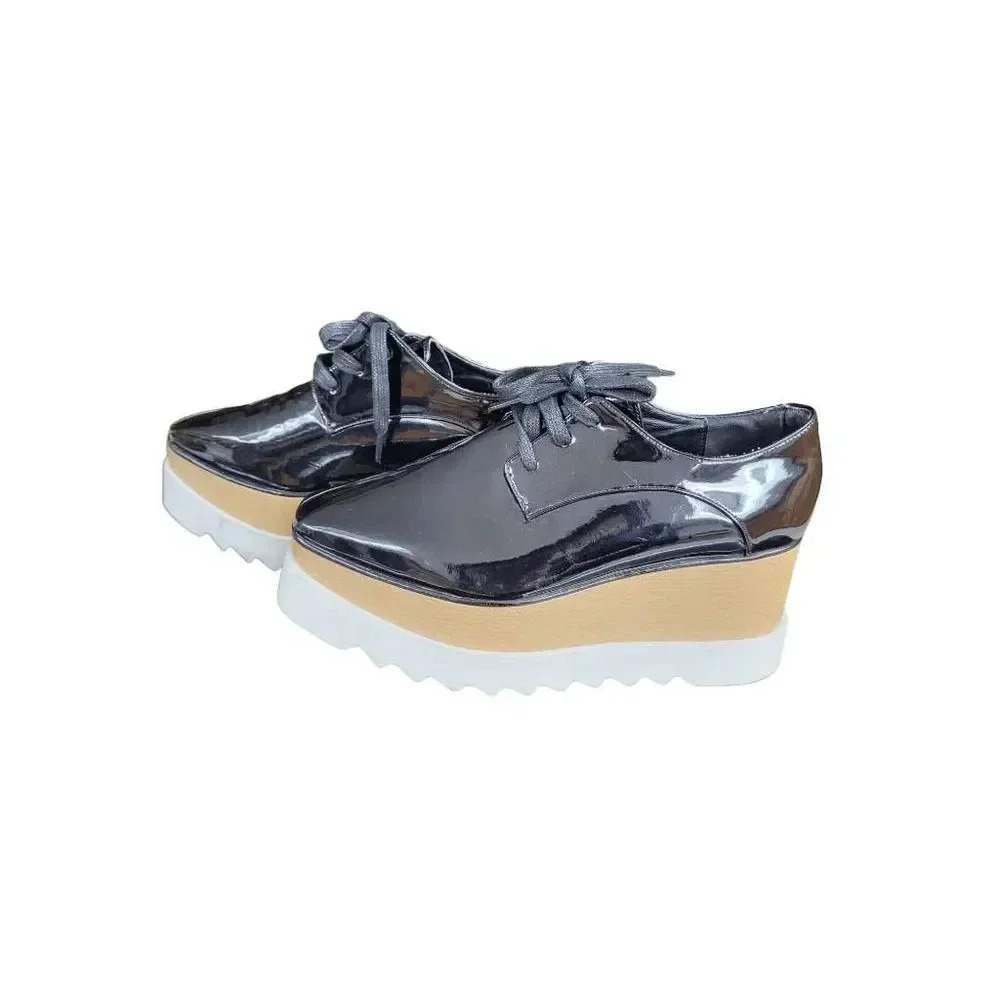 Jessica Buurman Womens Oxford Heel Multicolor Color Block Wood Lace Up H…